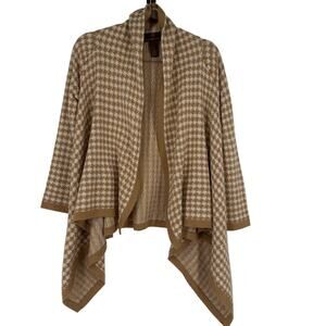Fenn Wright Manson Waterfall Cardigan Houndstooth SZ L Wool Blend Tan Camel